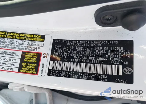 2019 Toyota Camry L from USA, damaged, VIN 4T1B11HK7KU224522